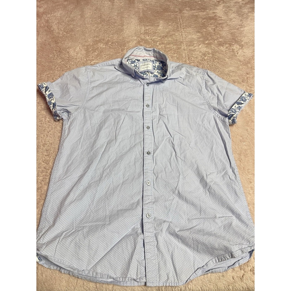 Denim & Flower Ricky Singh Mens Size M Blue White Short Sleeve Button Bin12